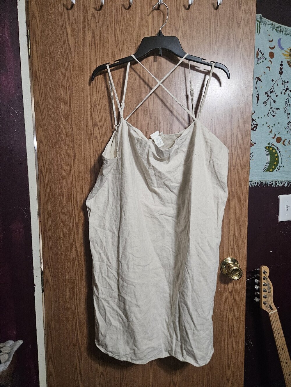 H&M Cream Linen Blend Plus Size Dress Cross Chest Straps xxl!